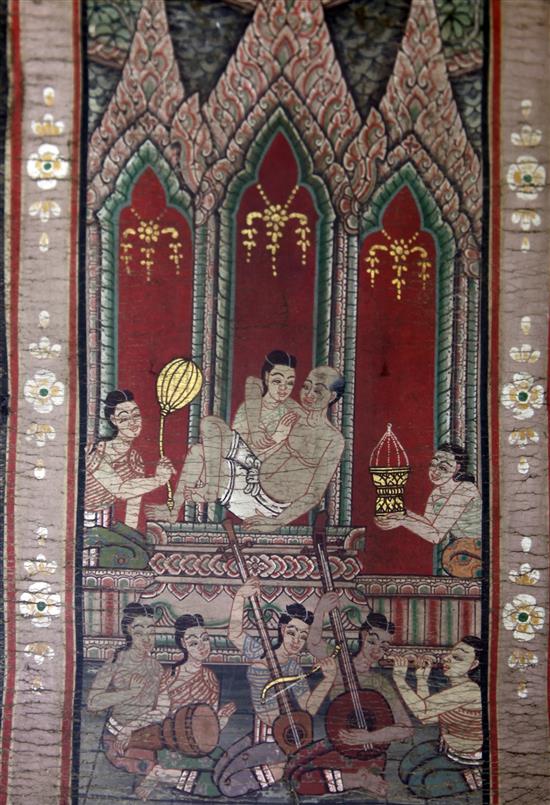 Two Thai School paintings on fabric, 19th century, 29.5 x 21cm